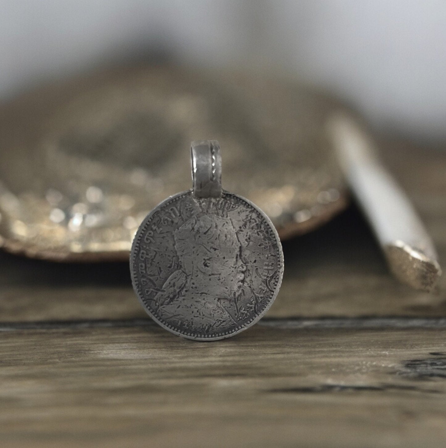 Old Ethiopian Emperor Menilik Silver Coin Pendant. lion of Judah Pendant. unique Old Jewlery. Silver Coin Jewlery. Numismatic Jewlery