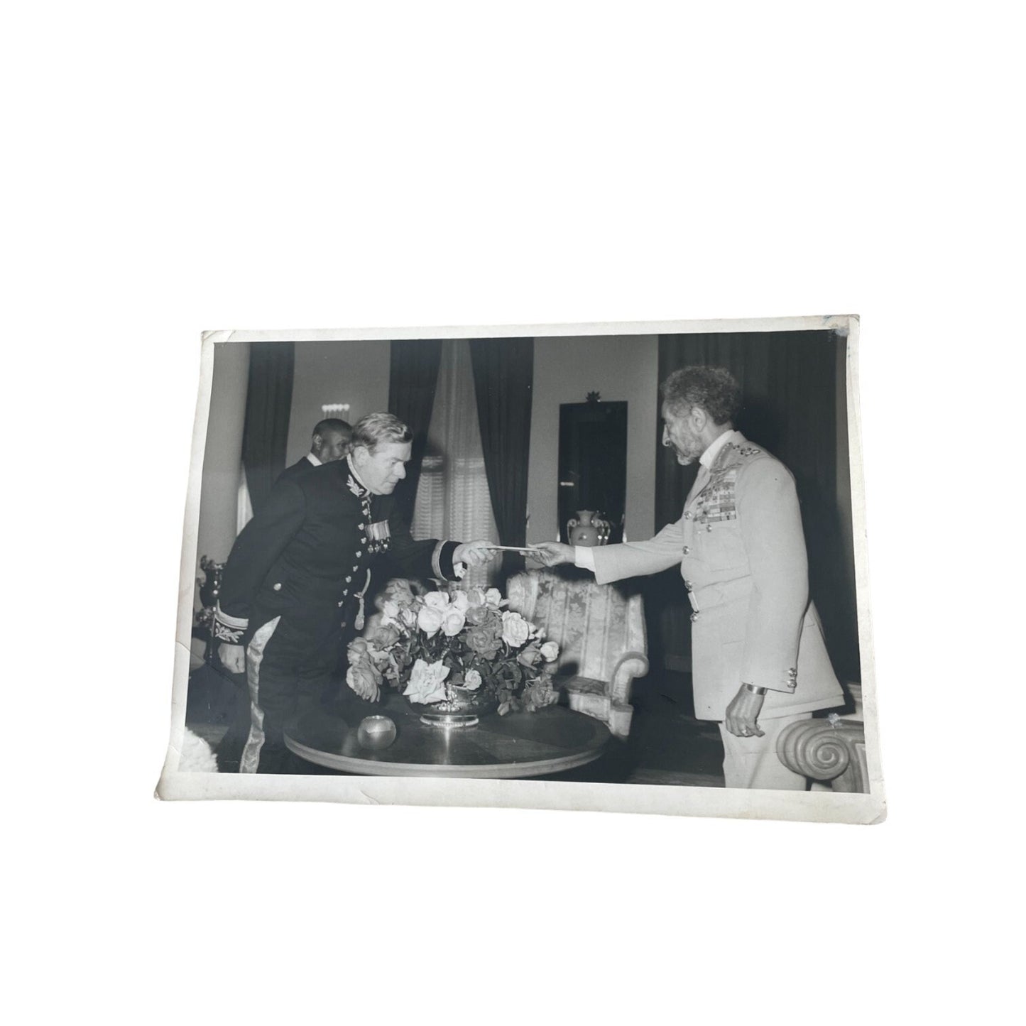 Vintage Black and White Photo: Haile Selassie with British Ambassador in Ethiopia