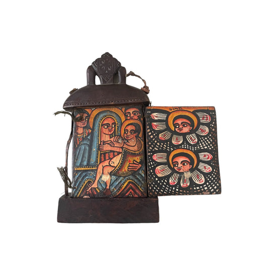 Ethiopian Handmade Wood Icon - Portable Religious Art Piece, Unique Ethiopian Wooden Folding Icon - Religious Home Decor