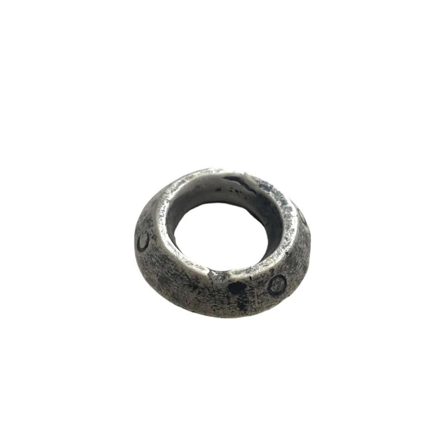 Vintage Ethiopian Tribal Ring/Necklace – Handcrafted White Metal with Engraved Symbols.