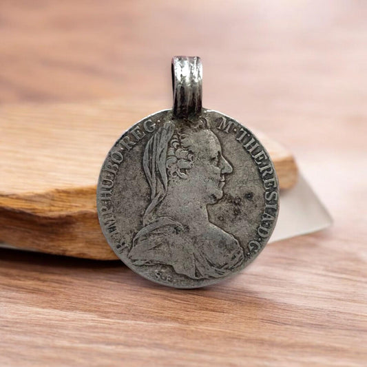 Vintage Ethiopia Austria Maria Theresa Silver Coin Pendant.