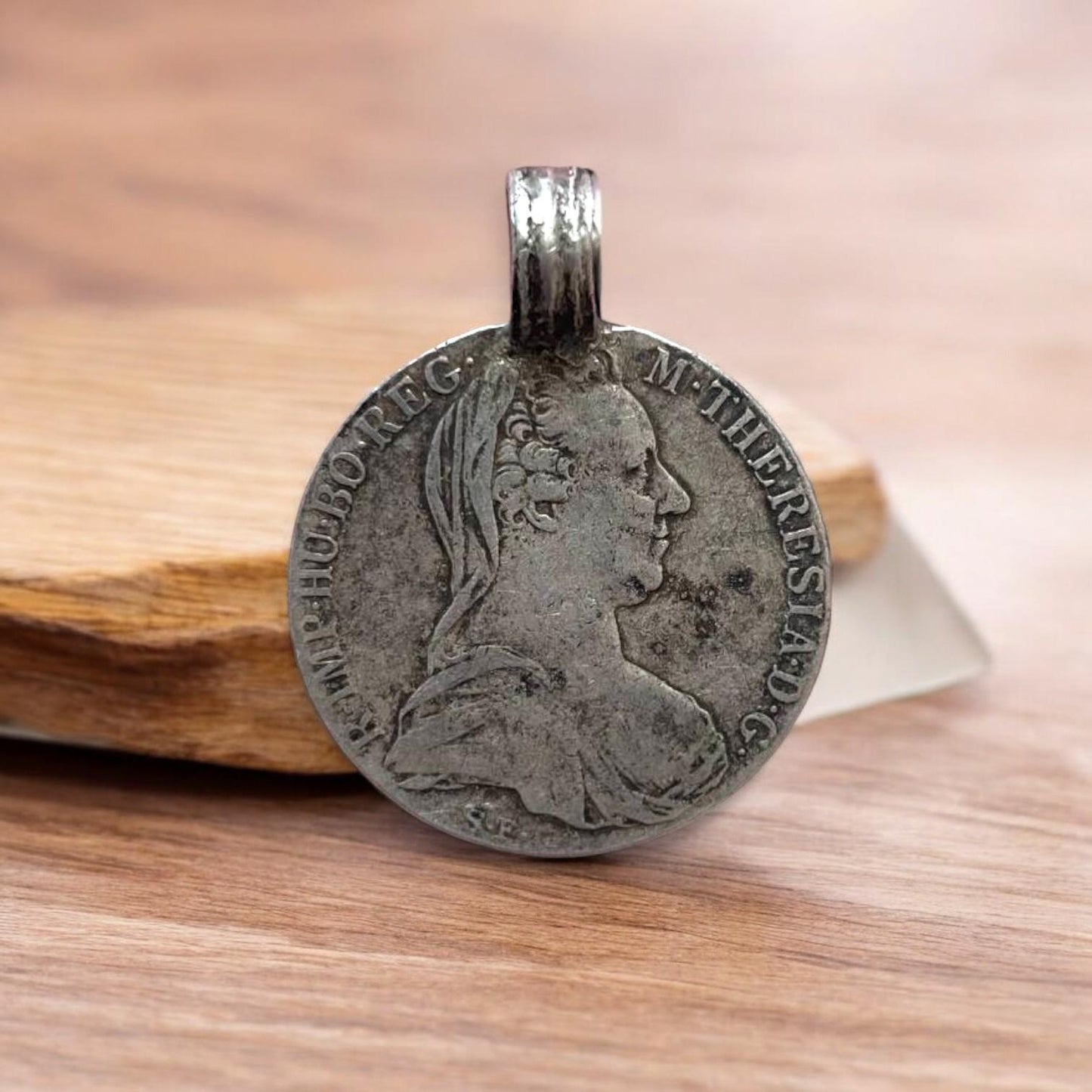 Vintage Ethiopia Austria Maria Theresa Silver Coin Pendant.