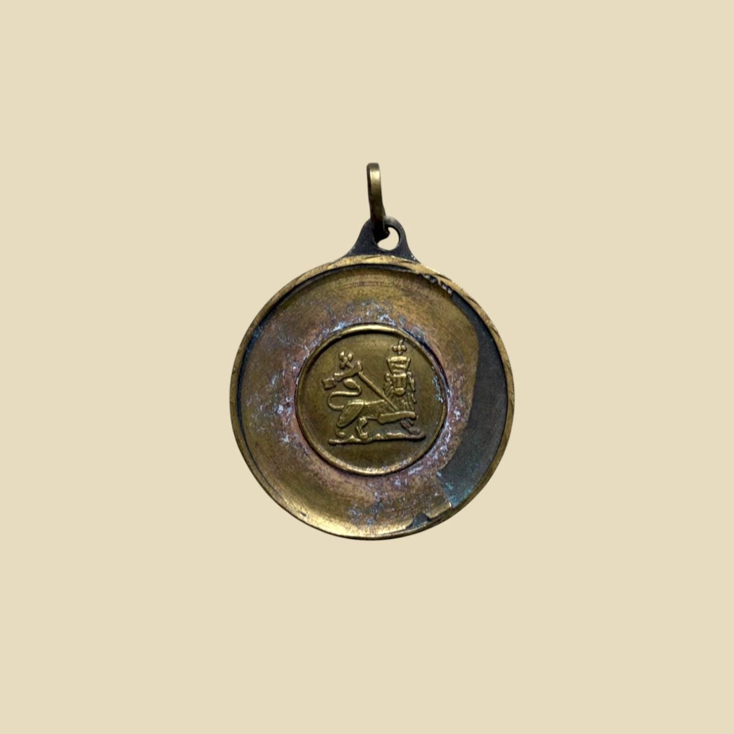 Large Ethiopia HAILE SELASSIE Brass lion of Judah Pendant. Made in 1970s, Antique Jewellery, handmade Jewlery, Old Jewlery