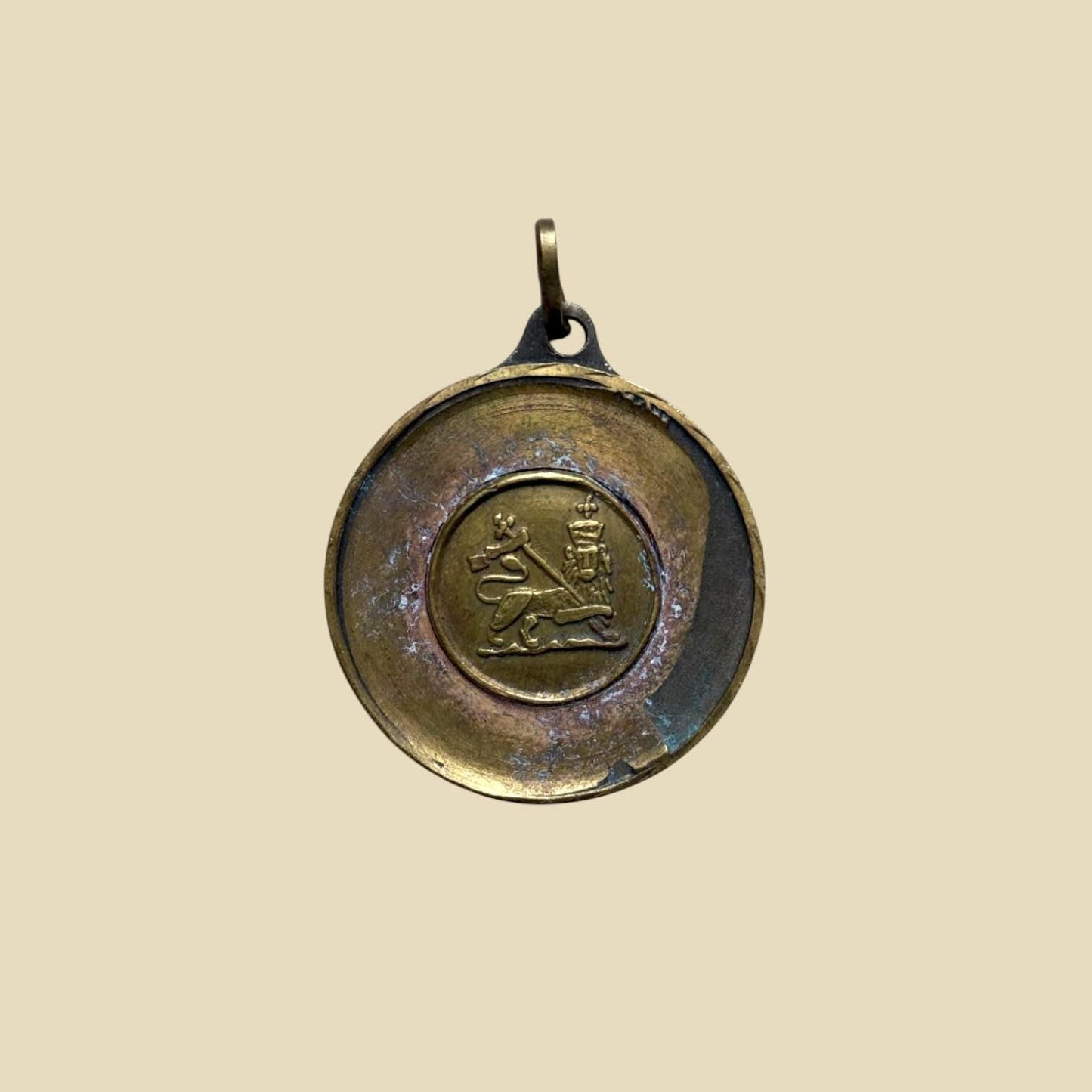 Large Ethiopia HAILE SELASSIE Brass lion of Judah Pendant. Made in 1970s, Antique Jewellery, handmade Jewlery, Old Jewlery