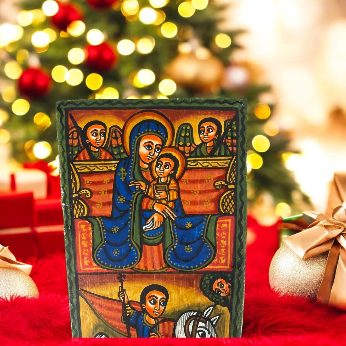 Ethiopian Icon. Ethiopian Hand painted and carved Christian icon. Handmade Ethiopian Orthodox Christian Wooden Icon - Traditional Art