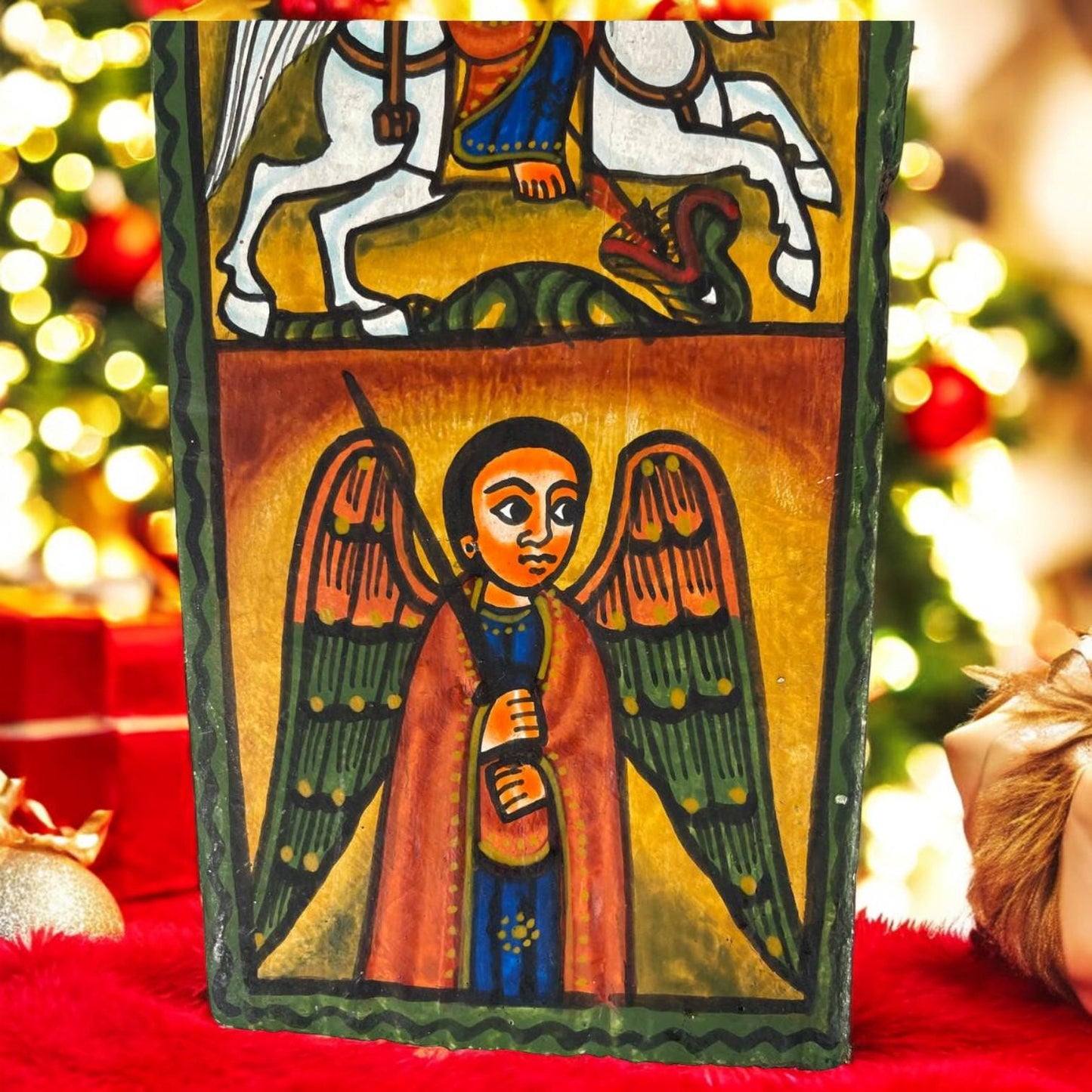 Ethiopian Icon. Ethiopian Hand painted and carved Christian icon. Handmade Ethiopian Orthodox Christian Wooden Icon - Traditional Art