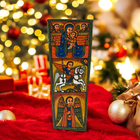 Ethiopian Icon. Ethiopian Hand painted and carved Christian icon. Handmade Ethiopian Orthodox Christian Wooden Icon - Traditional Art